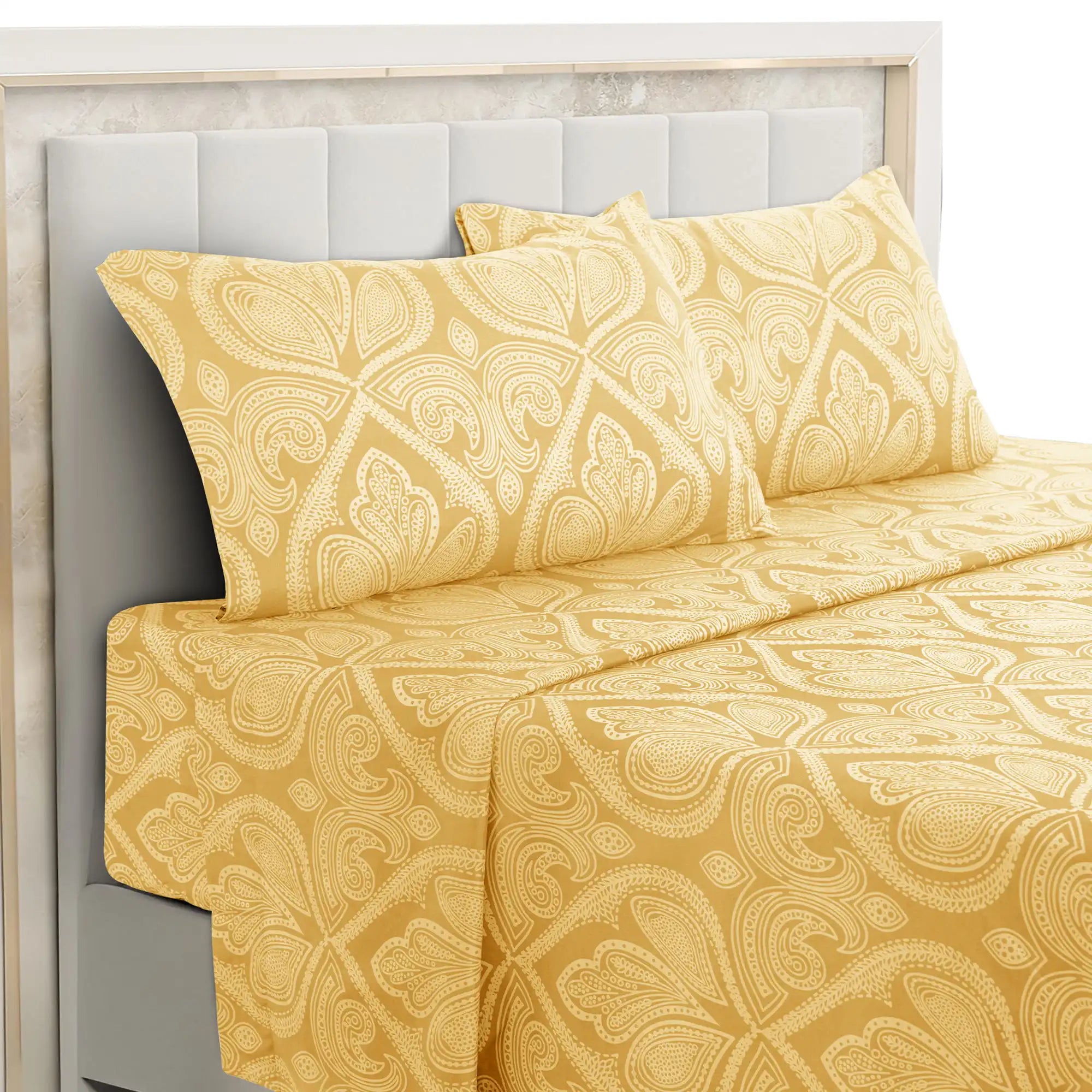 Gold Embroidered Lace Bed Skirt - Quilted Thick Anti-Slip Bedspread