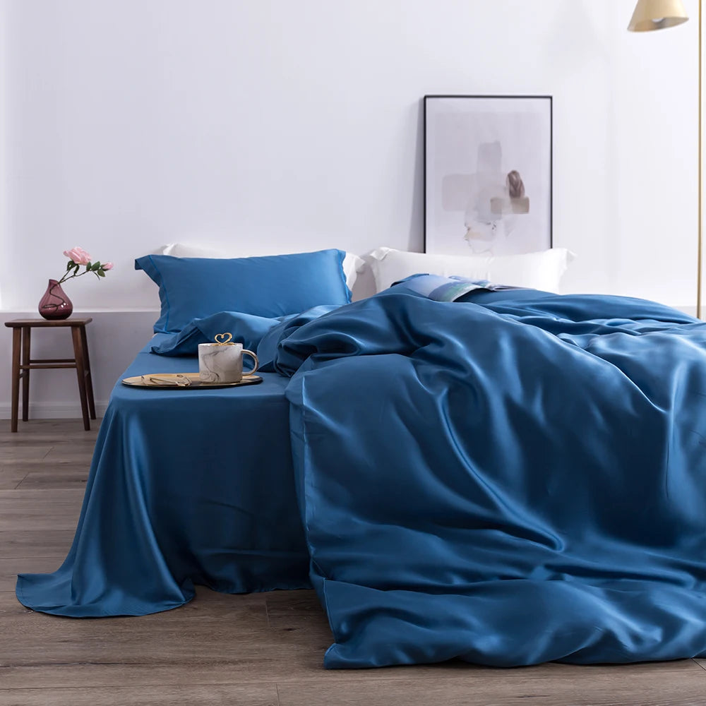 Liv-Esthete Summer Top Grade Nature 100% Silk Pink Bedding Set Women Bed Sheet Quilt Cover Set Pillowcase Queen King Bed Set