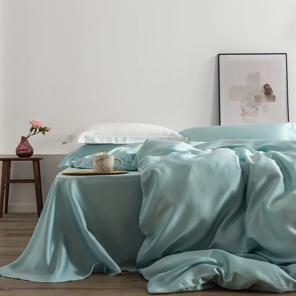 Liv-Esthete Summer Top Grade Nature 100% Silk Pink Bedding Set Women Bed Sheet Quilt Cover Set Pillowcase Queen King Bed Set