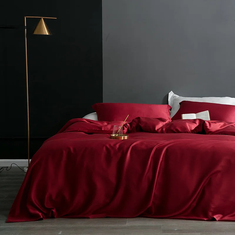 Premium Sondeson 100% Mulberry Silk Bedding Set - Ultra-Soft Breathable 4-Piece Luxury Duvet Cover, Flat Sheet & Pillowcase Set