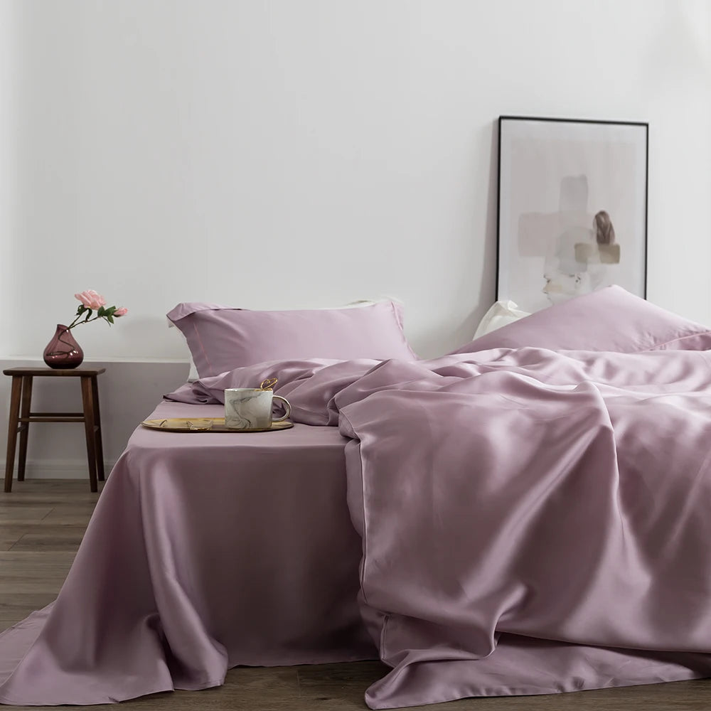 Liv-Esthete Summer Top Grade Nature 100% Silk Pink Bedding Set Women Bed Sheet Quilt Cover Set Pillowcase Queen King Bed Set