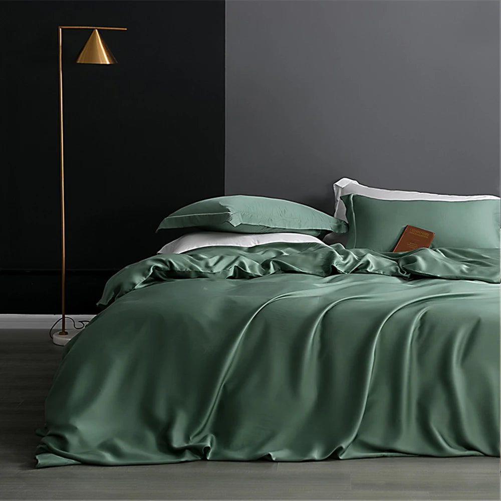 Premium Sondeson 100% Mulberry Silk Bedding Set - Ultra-Soft Breathable 4-Piece Luxury Duvet Cover, Flat Sheet & Pillowcase Set