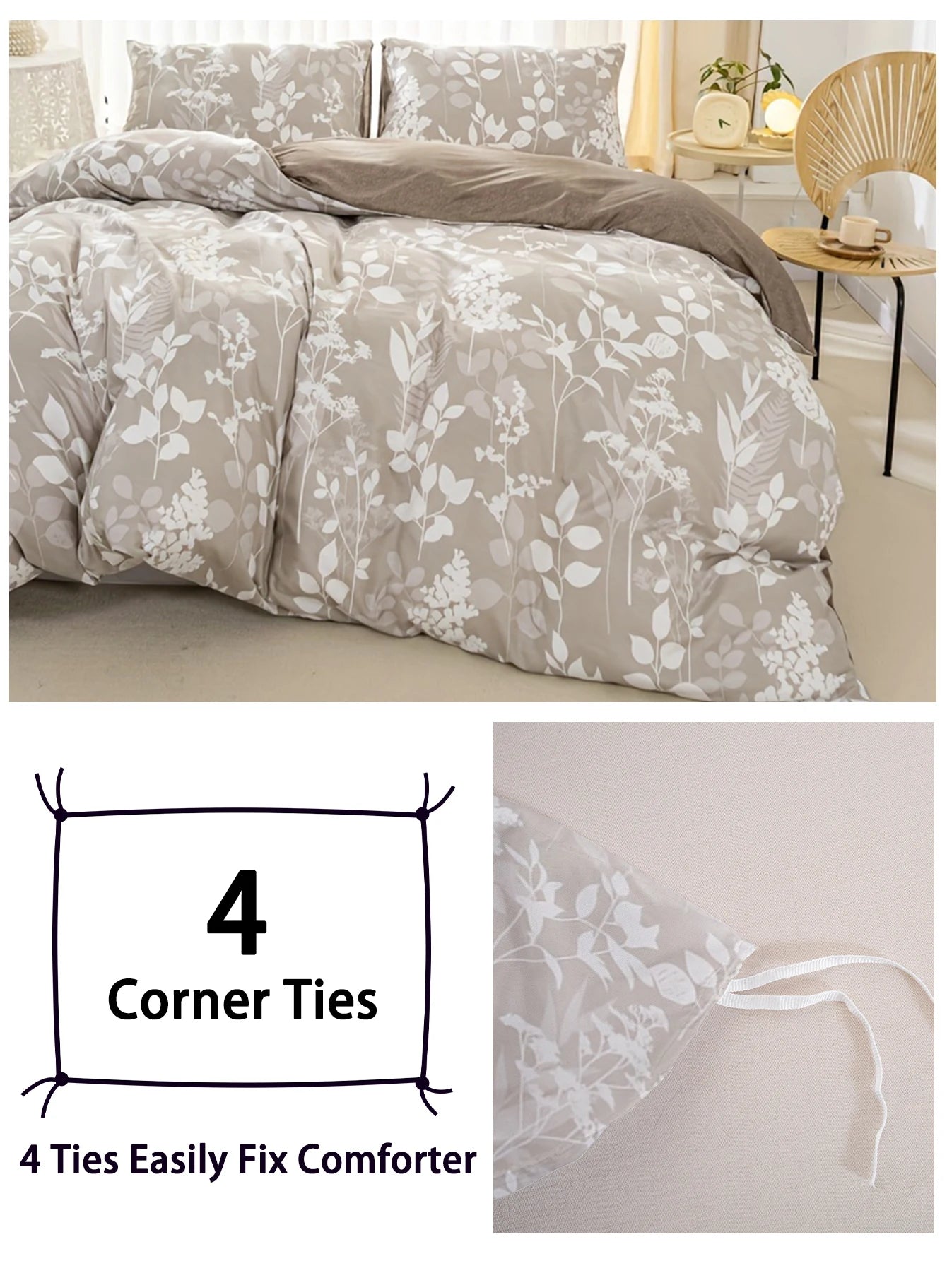 Leaf Floral Pattern Duvet Cover Set - Soft Skin-Friendly Bedding