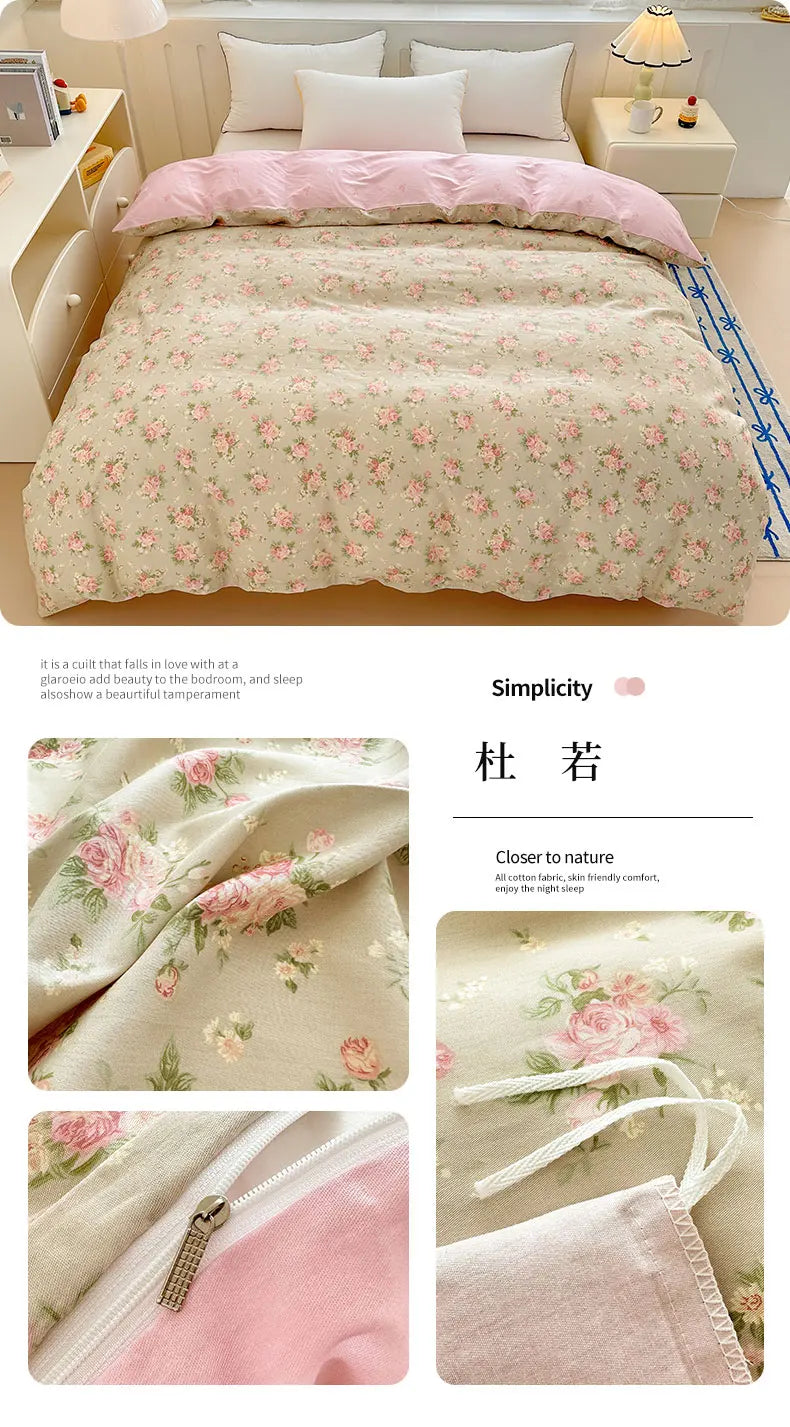 Premium 100% Cotton Floral Duvet Cover - Soft Twill Weave Flower Printed Single/Queen/King Quilt Cover