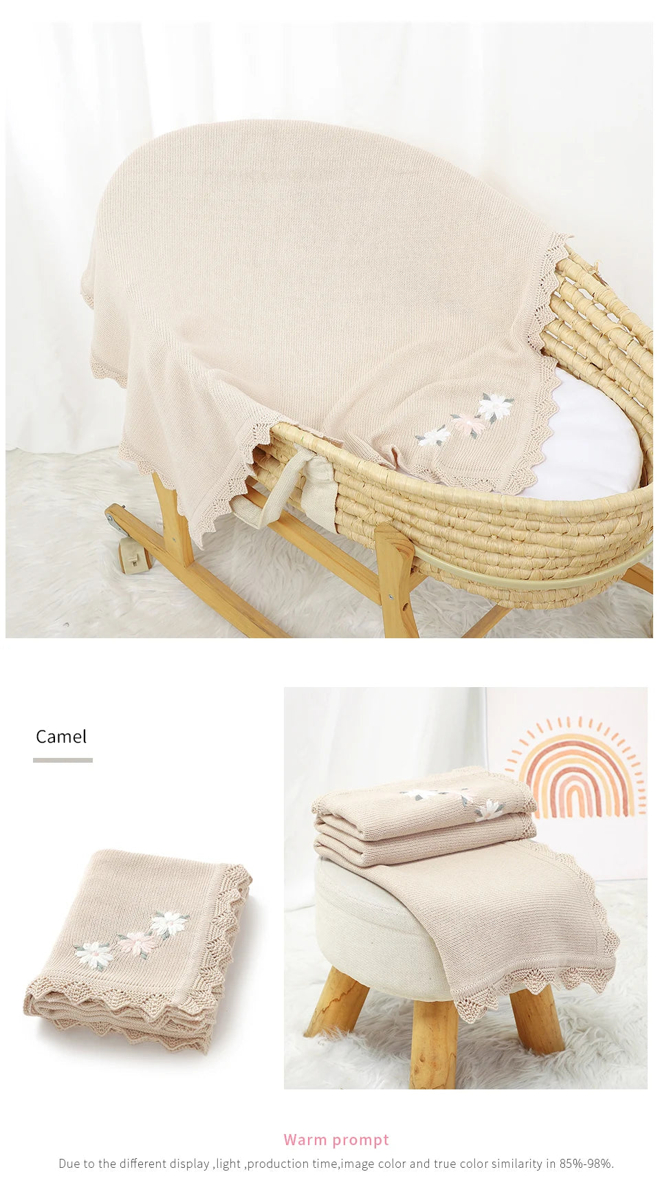Floral Embroideried Baby Cotton Blankets Knitting Newborn 100*800cm Stroller Bedding Sleeping Covers Stuff Infant Receiving Mats