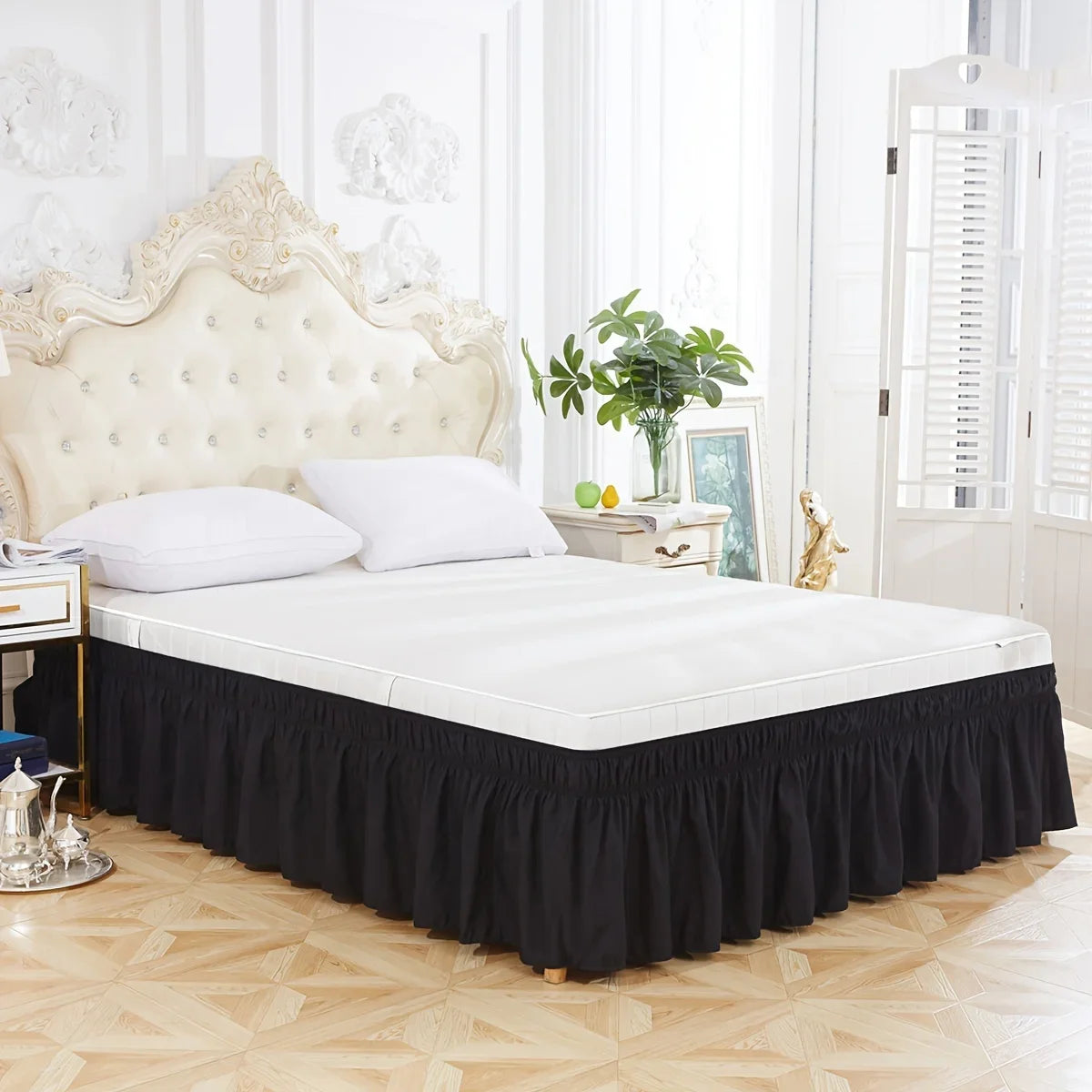 Adjustable Elastic Ruffle Bed Skirt - Ultra Soft Wrinkle-Resistant Bedspread