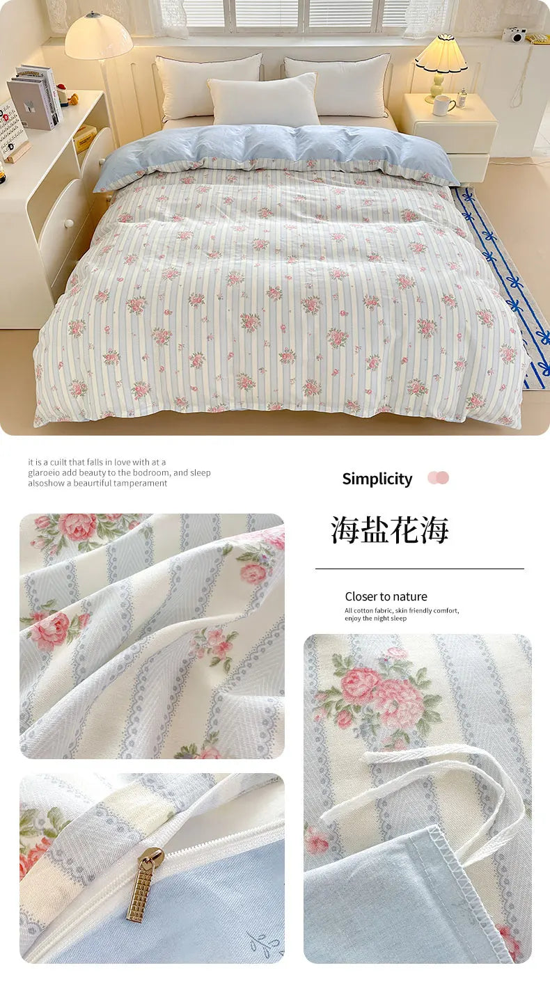 Premium 100% Cotton Floral Duvet Cover - Soft Twill Weave Flower Printed Single/Queen/King Quilt Cover