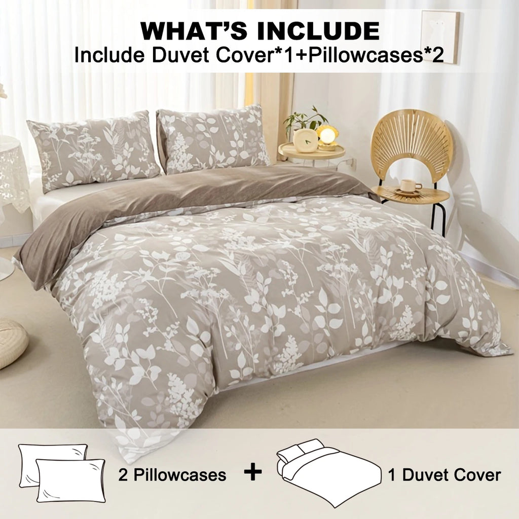 Leaf Floral Pattern Duvet Cover Set - Soft Skin-Friendly Bedding
