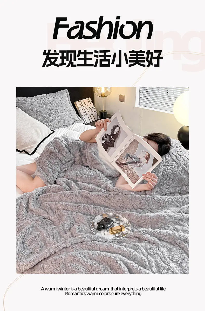 European Style 3D Floral Printed Blanket Adult Thick Coral Fleece Blanket in Winter Warm Easy To Maintain Air Conditioning Quilt