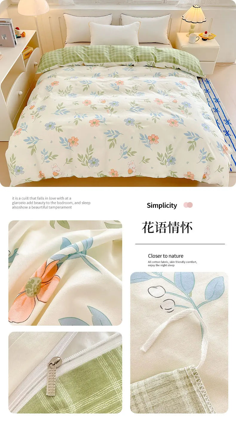 Premium 100% Cotton Floral Duvet Cover - Soft Twill Weave Flower Printed Single/Queen/King Quilt Cover