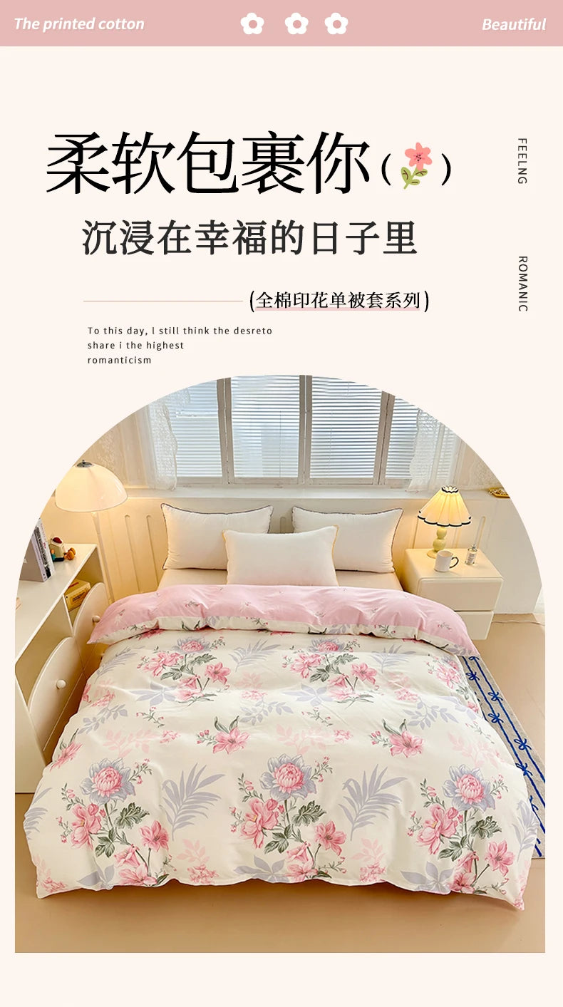 Premium 100% Cotton Floral Duvet Cover - Soft Twill Weave Flower Printed Single/Queen/King Quilt Cover