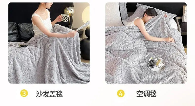 European Style 3D Floral Printed Blanket Adult Thick Coral Fleece Blanket in Winter Warm Easy To Maintain Air Conditioning Quilt