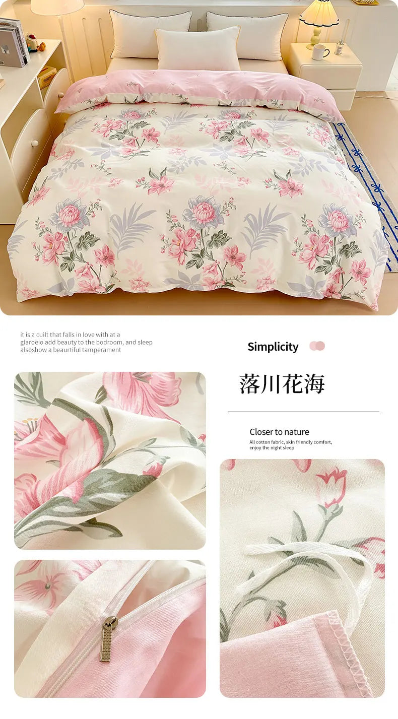Premium 100% Cotton Floral Duvet Cover - Soft Twill Weave Flower Printed Single/Queen/King Quilt Cover