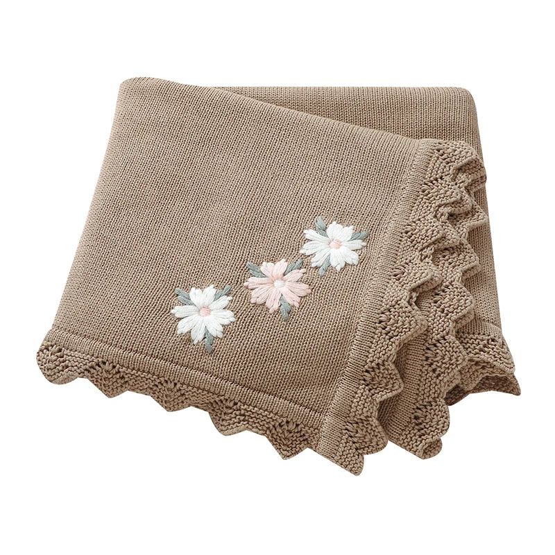 Floral Embroideried Baby Cotton Blankets Knitting Newborn 100*800cm Stroller Bedding Sleeping Covers Stuff Infant Receiving Mats