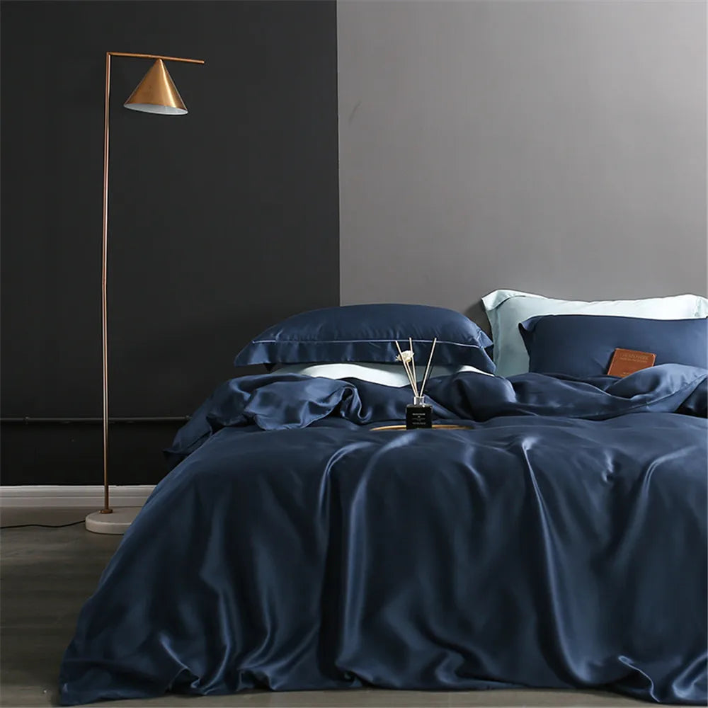 Premium Sondeson 100% Mulberry Silk Bedding Set - Ultra-Soft Breathable 4-Piece Luxury Duvet Cover, Flat Sheet & Pillowcase Set