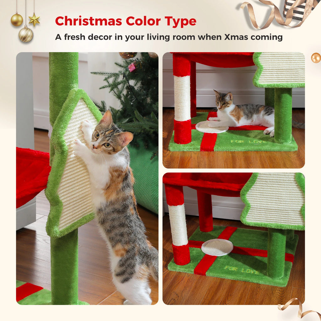 Cat Tree for Indoor Cats 5-Level Cat Tower for Large Cats with Large Hammock Sisal Covered Scratching Posts Cozy Condo Top Perch