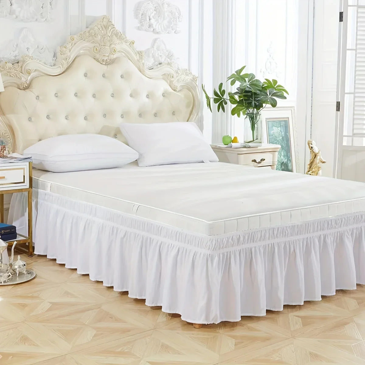 Adjustable Elastic Ruffle Bed Skirt - Ultra Soft Wrinkle-Resistant Bedspread