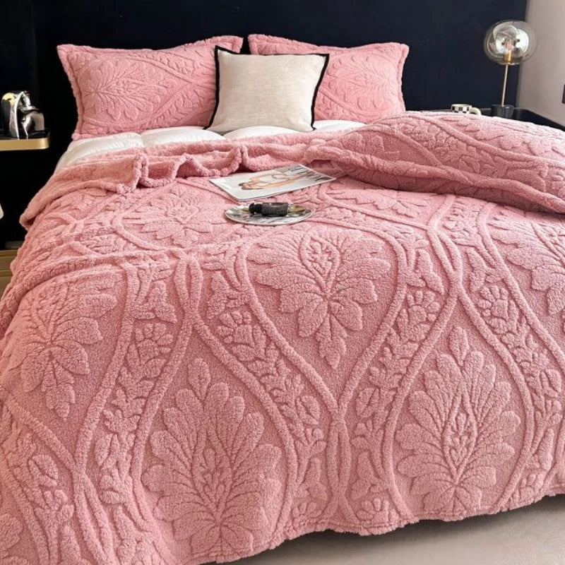 European Style 3D Floral Printed Blanket Adult Thick Coral Fleece Blanket in Winter Warm Easy To Maintain Air Conditioning Quilt