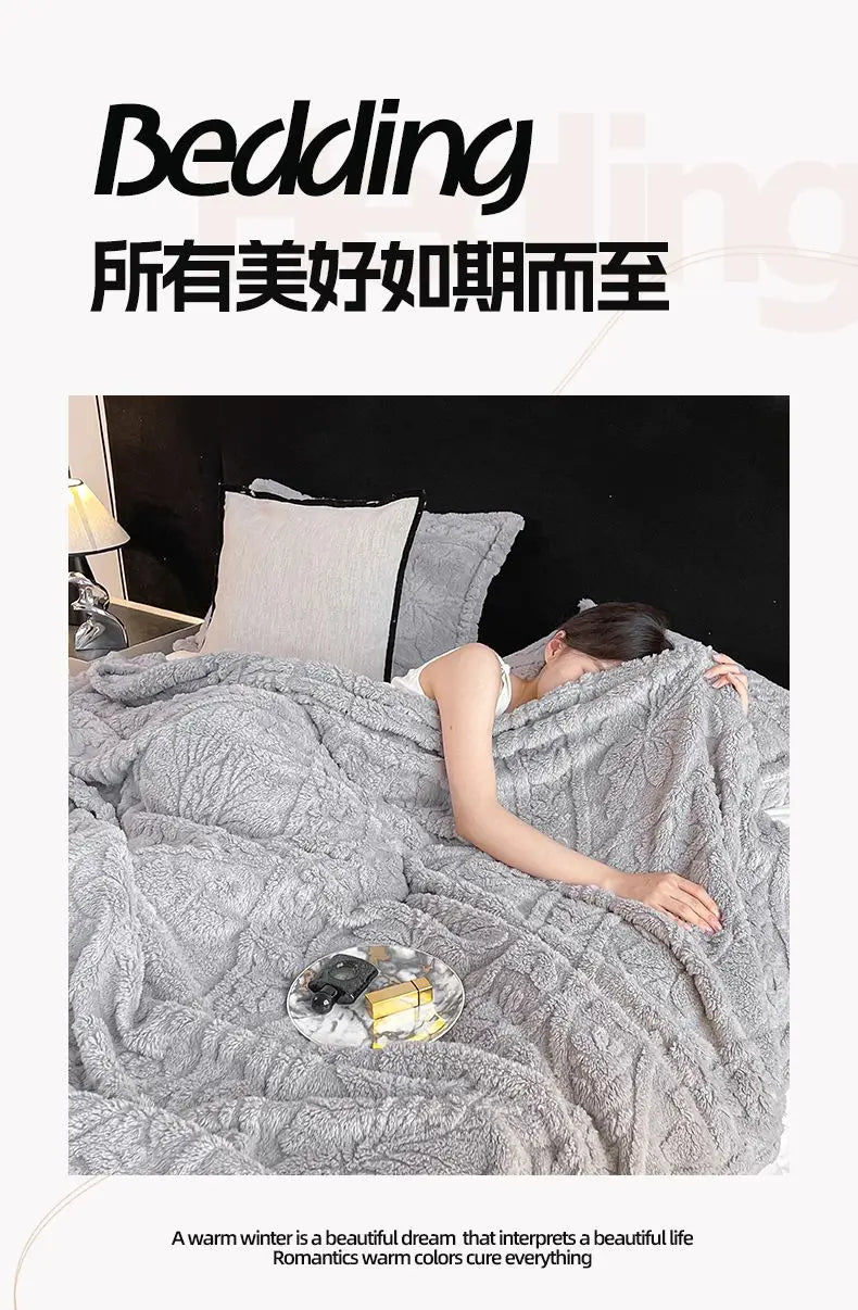 European Style 3D Floral Printed Blanket Adult Thick Coral Fleece Blanket in Winter Warm Easy To Maintain Air Conditioning Quilt