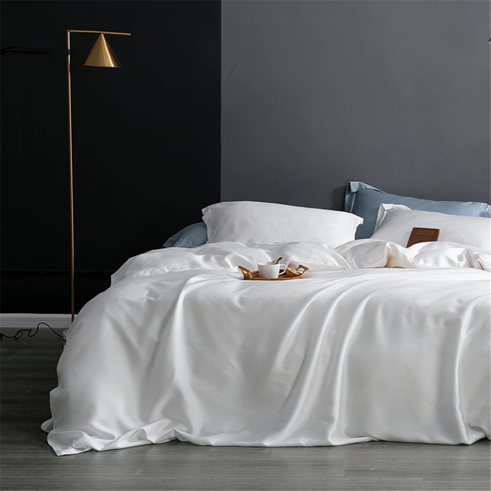 Premium Sondeson 100% Mulberry Silk Bedding Set - Ultra-Soft Breathable 4-Piece Luxury Duvet Cover, Flat Sheet & Pillowcase Set