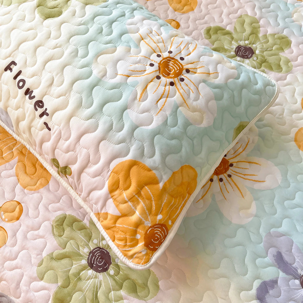 1pc Quilted Bedspread with Lace Ruffles Flower Printed Thickened Blanket Single/Queen/King Quilted Bed Cover Soft Bedspreads Bed