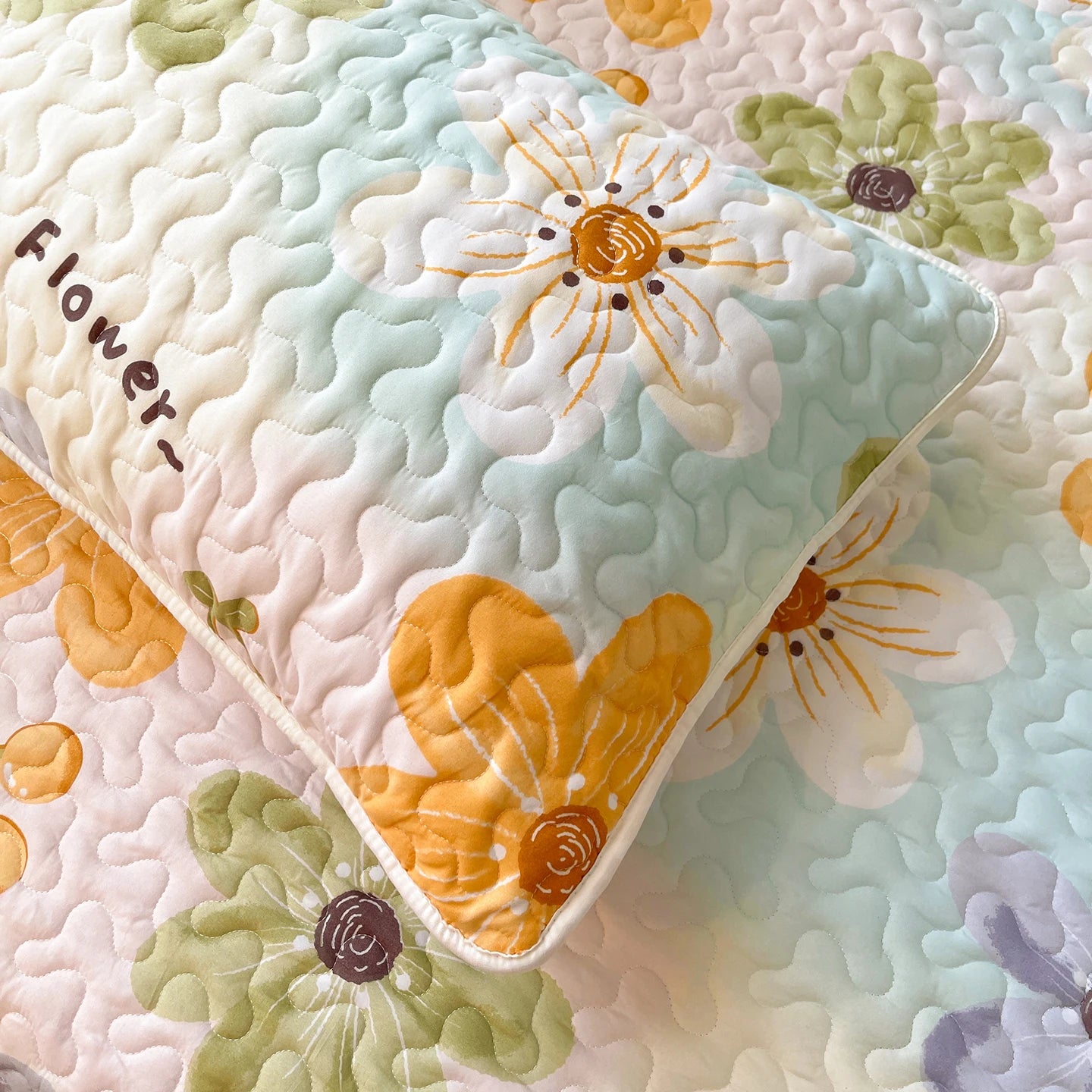 1pc Quilted Bedspread with Lace Ruffles Flower Printed Thickened Blanket Single/Queen/King Quilted Bed Cover Soft Bedspreads Bed