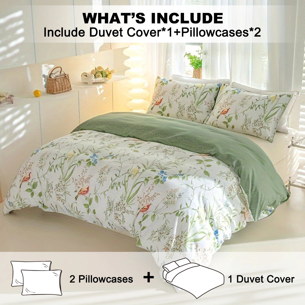 Leaf Floral Pattern Duvet Cover Set - Soft Skin-Friendly Bedding