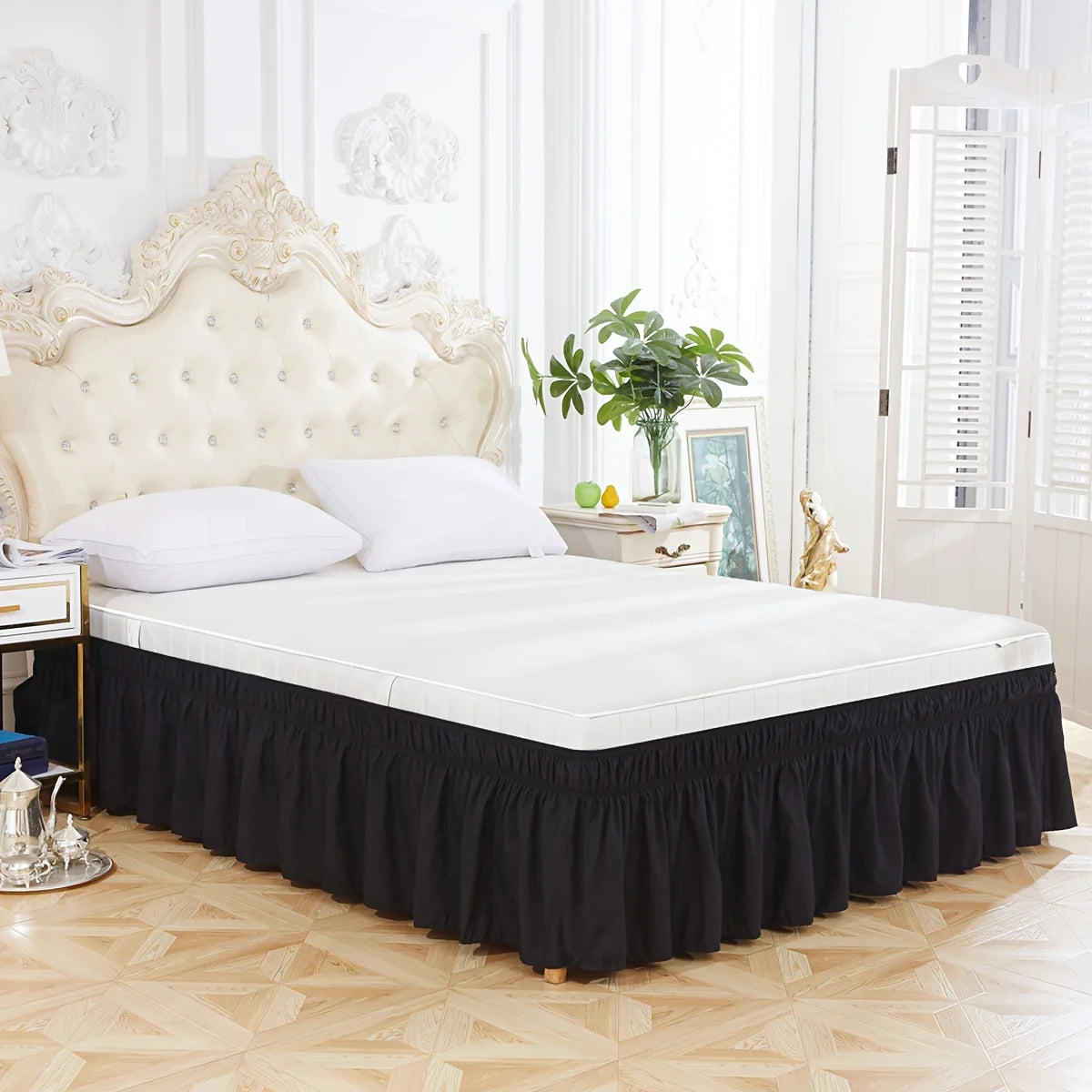 Adjustable Elastic Ruffle Bed Skirt - Ultra Soft Wrinkle-Resistant Bedspread
