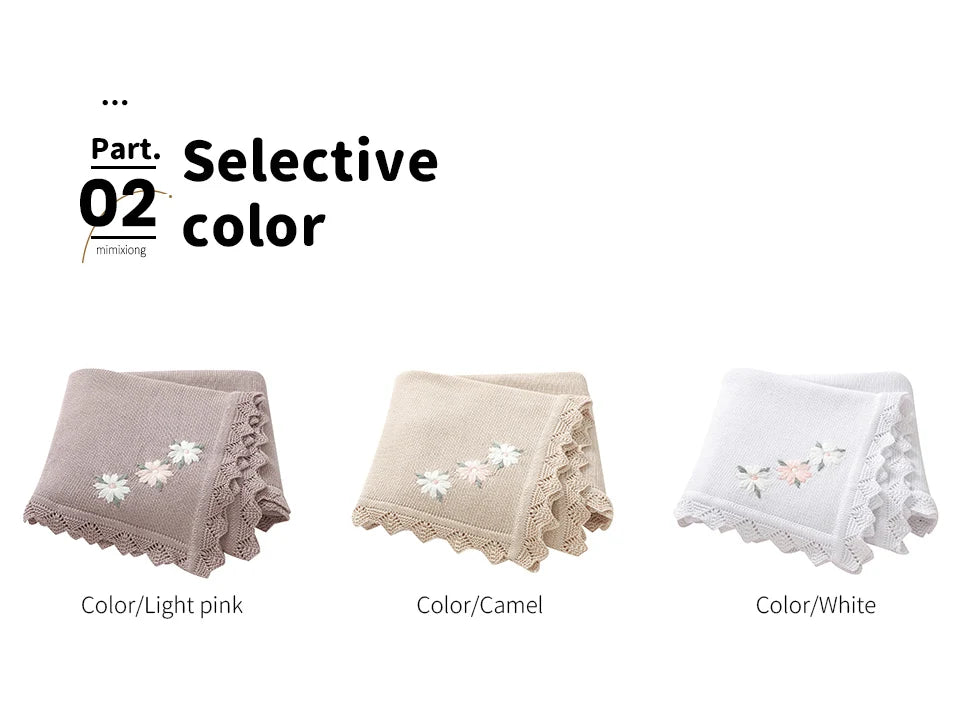Floral Embroideried Baby Cotton Blankets Knitting Newborn 100*800cm Stroller Bedding Sleeping Covers Stuff Infant Receiving Mats