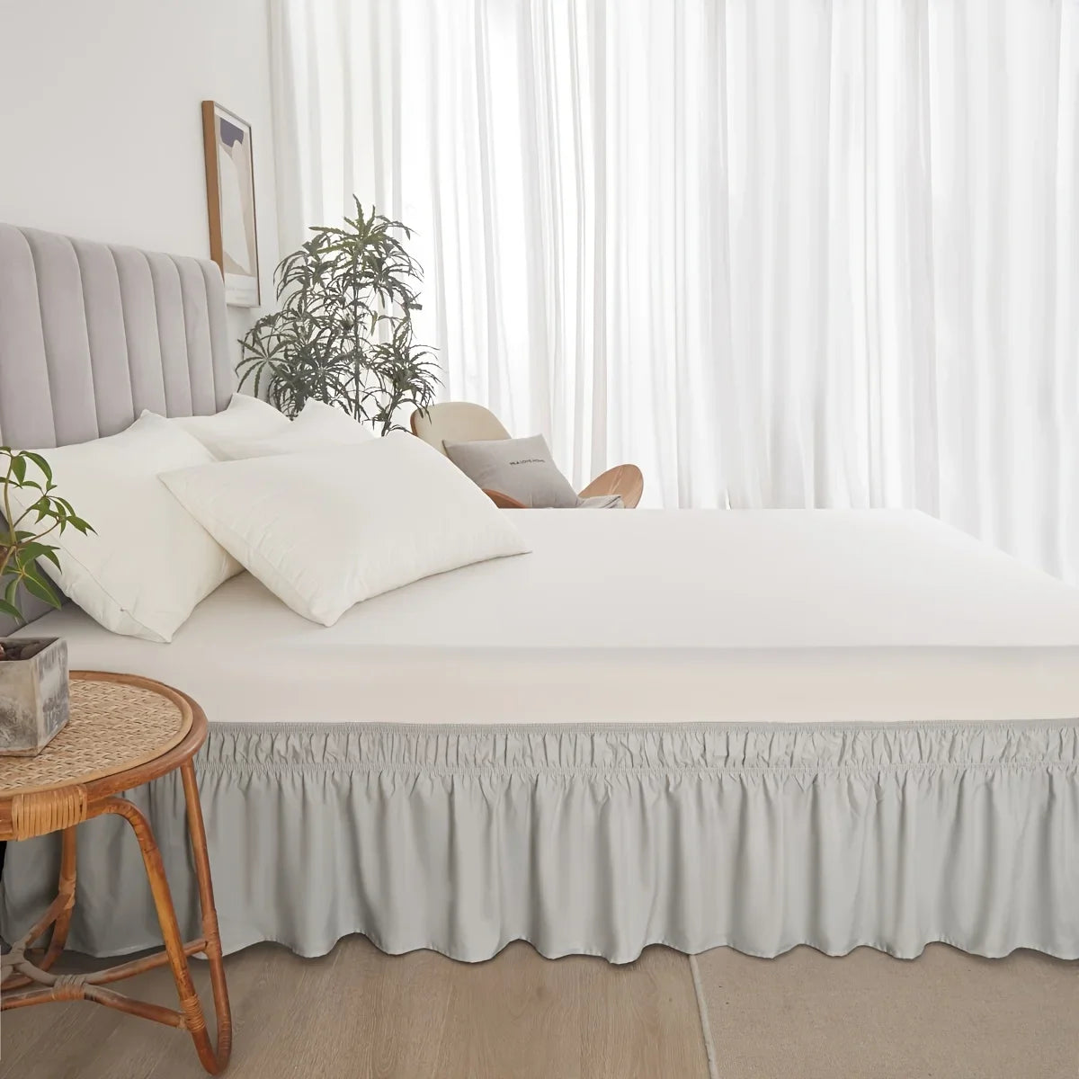 Adjustable Elastic Ruffle Bed Skirt - Ultra Soft Wrinkle-Resistant Bedspread