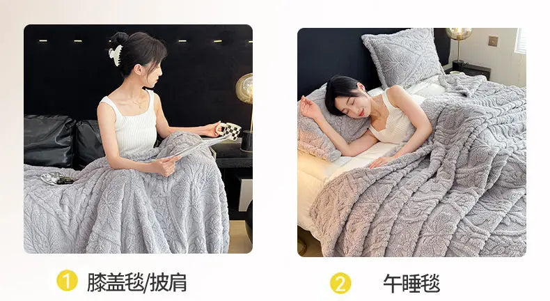 European Style 3D Floral Printed Blanket Adult Thick Coral Fleece Blanket in Winter Warm Easy To Maintain Air Conditioning Quilt