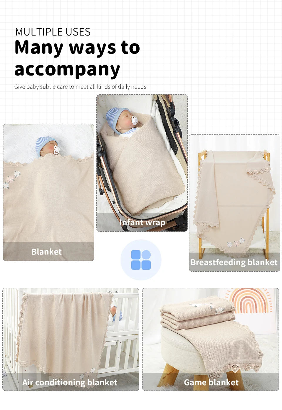 Floral Embroideried Baby Cotton Blankets Knitting Newborn 100*800cm Stroller Bedding Sleeping Covers Stuff Infant Receiving Mats