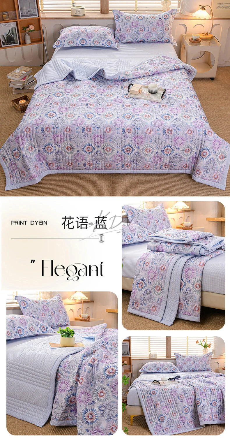 Floral Summer Cooling Quilt - Lightweight Breathable Bedding Set