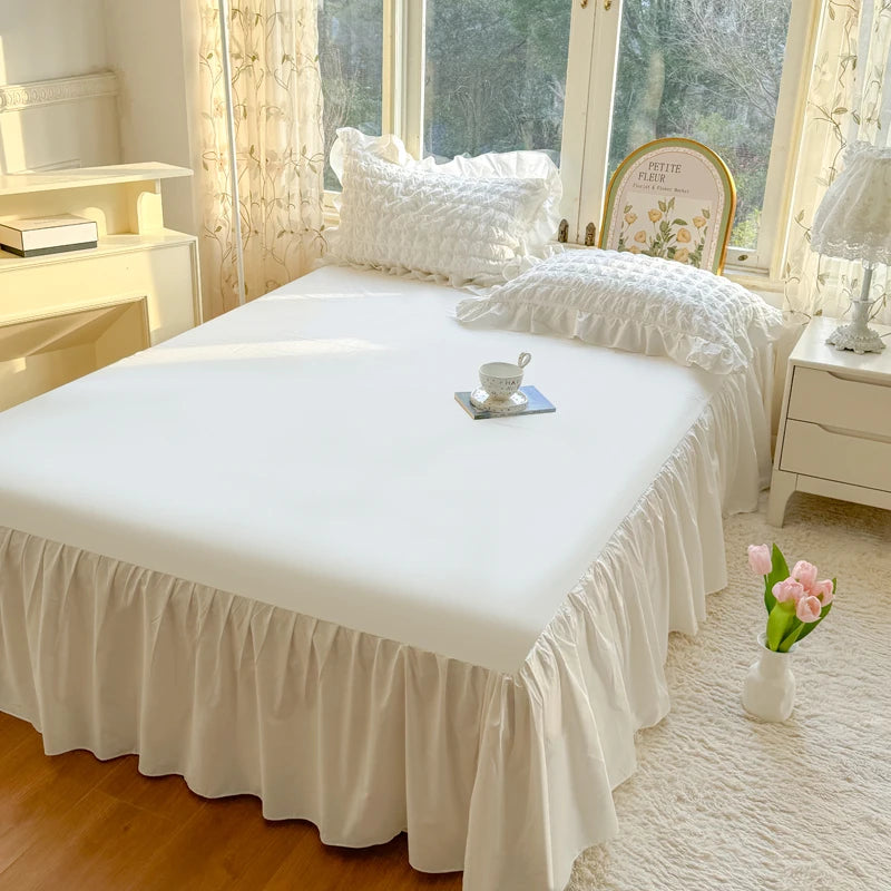 Elegant Lace Ruffle Seersucker Bedding Set - Soft Princess Style Duvet Cover