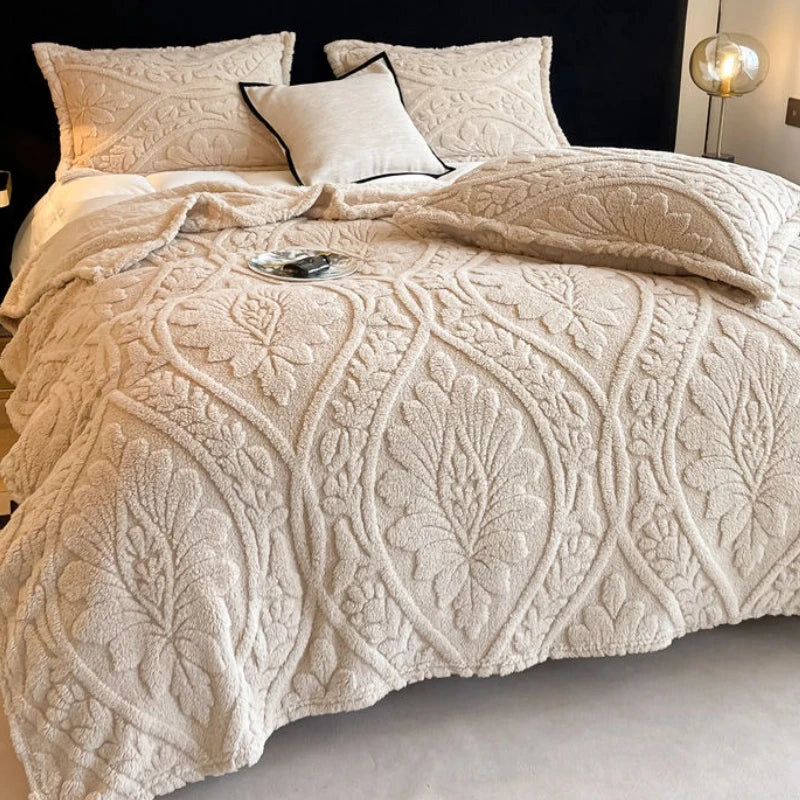 European Style 3D Floral Printed Blanket Adult Thick Coral Fleece Blanket in Winter Warm Easy To Maintain Air Conditioning Quilt