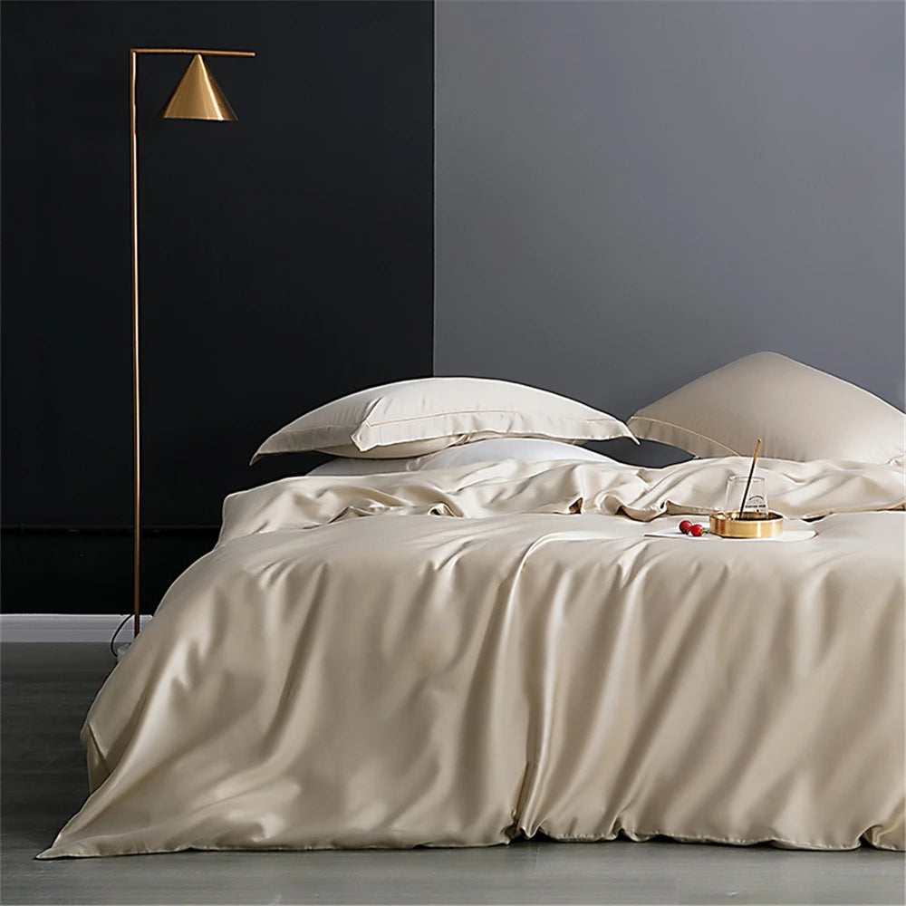 Premium Sondeson 100% Mulberry Silk Bedding Set - Ultra-Soft Breathable 4-Piece Luxury Duvet Cover, Flat Sheet & Pillowcase Set