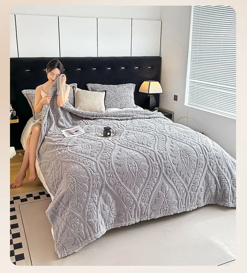 European Style 3D Floral Printed Blanket Adult Thick Coral Fleece Blanket in Winter Warm Easy To Maintain Air Conditioning Quilt