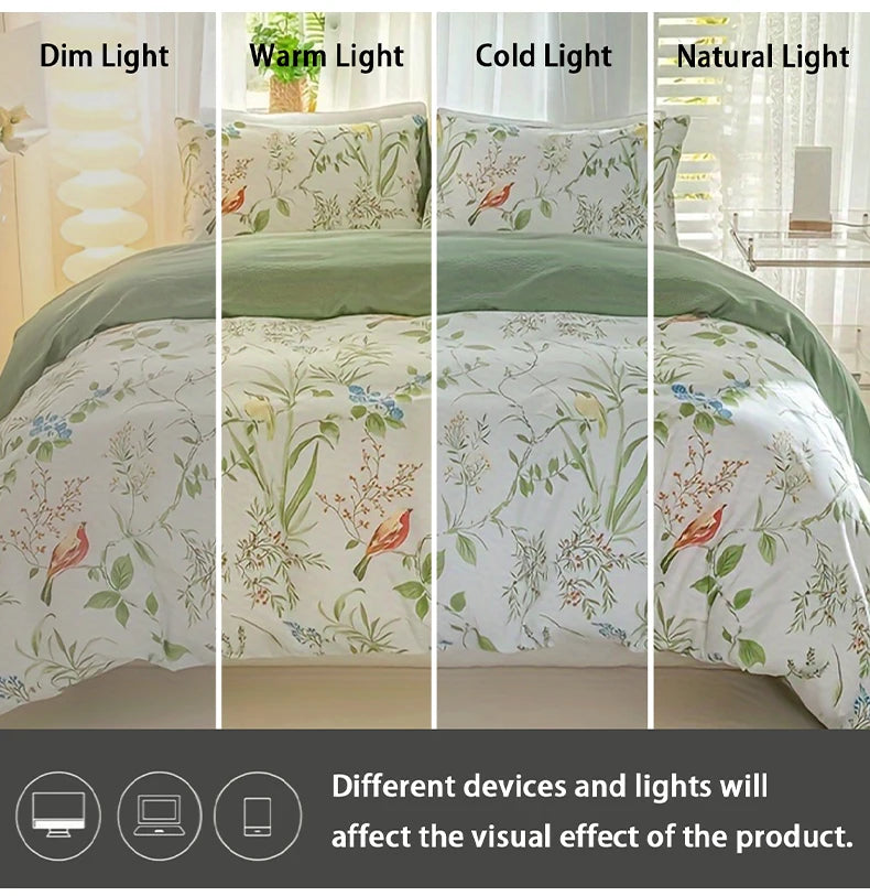 Leaf Floral Pattern Duvet Cover Set - Soft Skin-Friendly Bedding