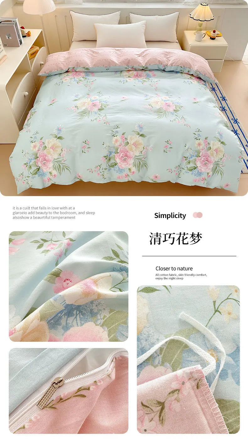 Premium 100% Cotton Floral Duvet Cover - Soft Twill Weave Flower Printed Single/Queen/King Quilt Cover