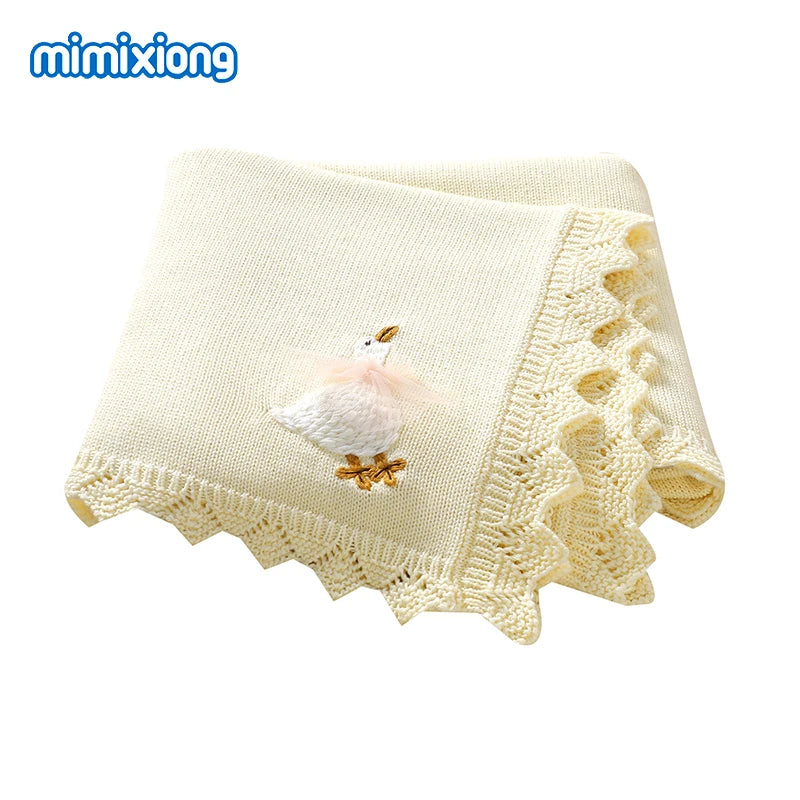 Floral Embroideried Baby Cotton Blankets Knitting Newborn 100*800cm Stroller Bedding Sleeping Covers Stuff Infant Receiving Mats