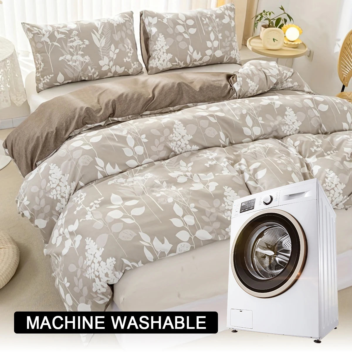 Leaf Floral Pattern Duvet Cover Set - Soft Skin-Friendly Bedding