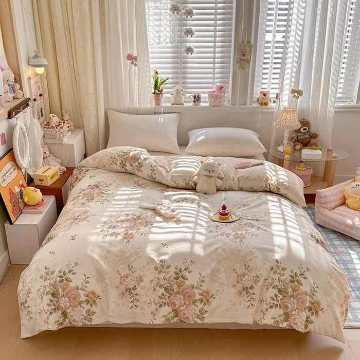 Premium 100% Cotton Floral Duvet Cover - Soft Twill Weave Flower Printed Single/Queen/King Quilt Cover