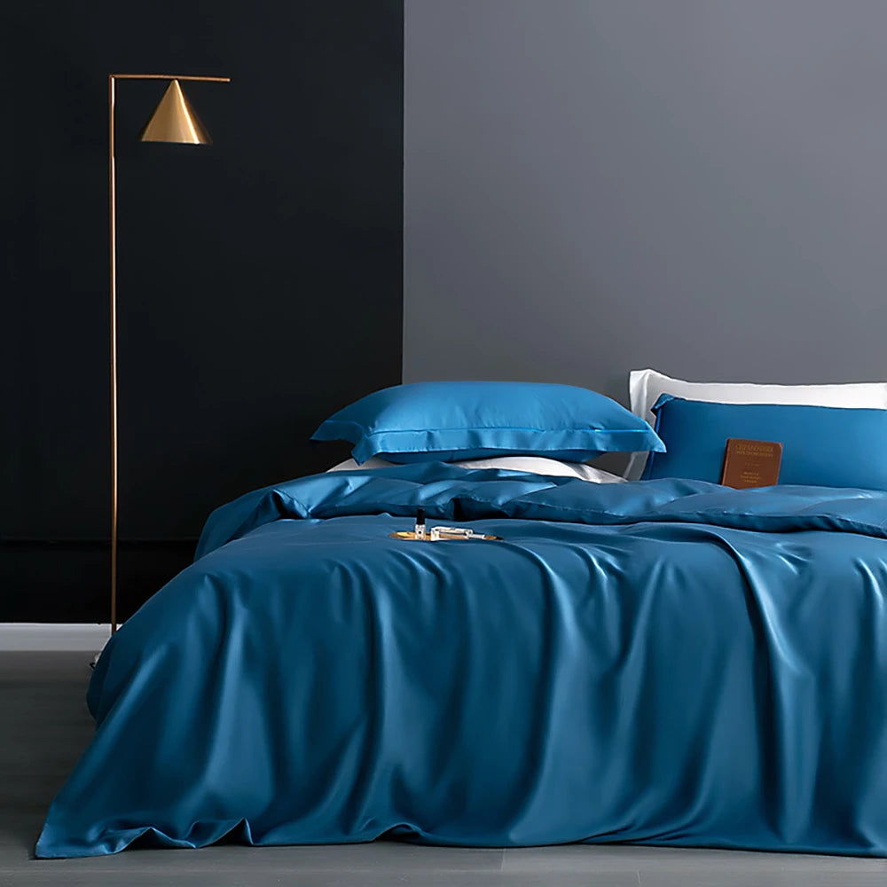 Premium Sondeson 100% Mulberry Silk Bedding Set - Ultra-Soft Breathable 4-Piece Luxury Duvet Cover, Flat Sheet & Pillowcase Set