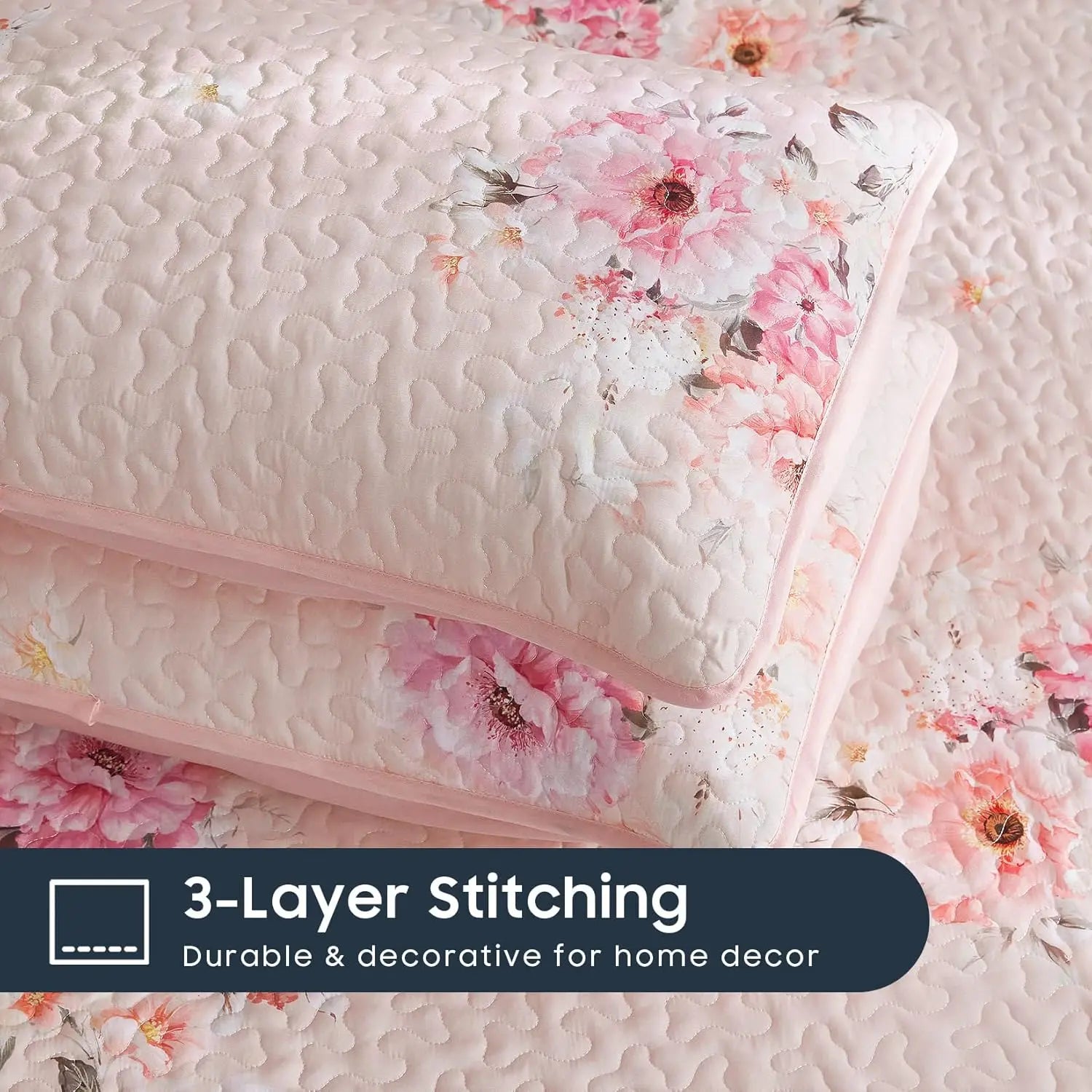 Floral Shabby Chic Quilt Set - Light Pink Reversible Bedspread Coverlet