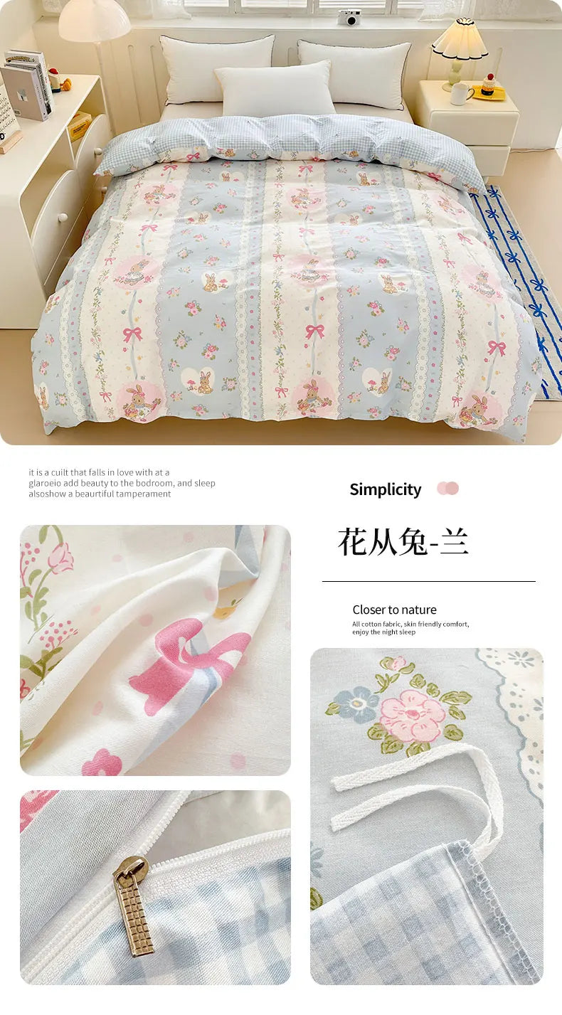 Premium 100% Cotton Floral Duvet Cover - Soft Twill Weave Flower Printed Single/Queen/King Quilt Cover