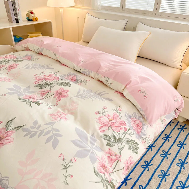 Premium 100% Cotton Floral Duvet Cover - Soft Twill Weave Flower Printed Single/Queen/King Quilt Cover