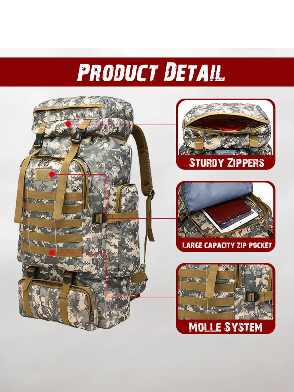 80L/100L Waterproof Tactical Mountaineering Backpack - Heavy Duty Hiking, Camping & Travel Rucksack