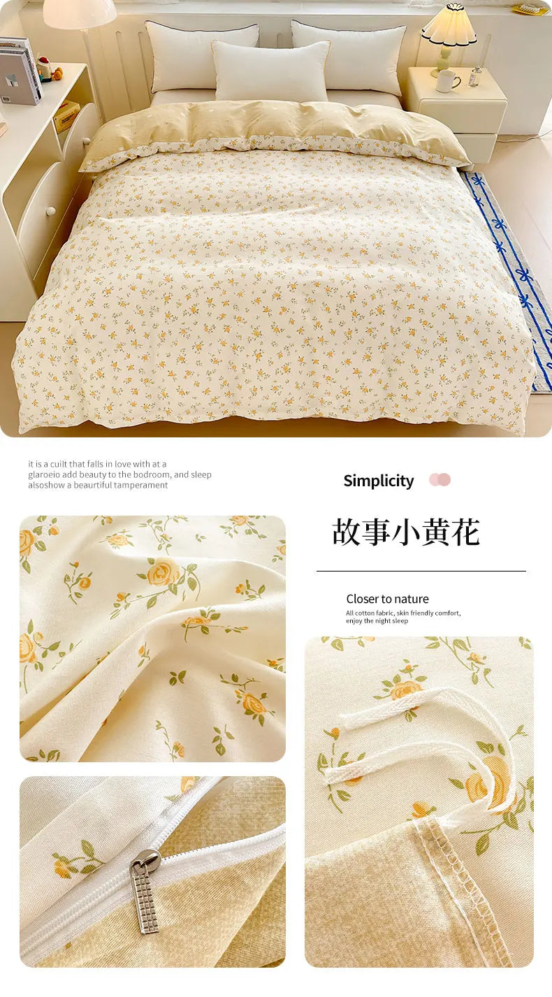 Premium 100% Cotton Floral Duvet Cover - Soft Twill Weave Flower Printed Single/Queen/King Quilt Cover