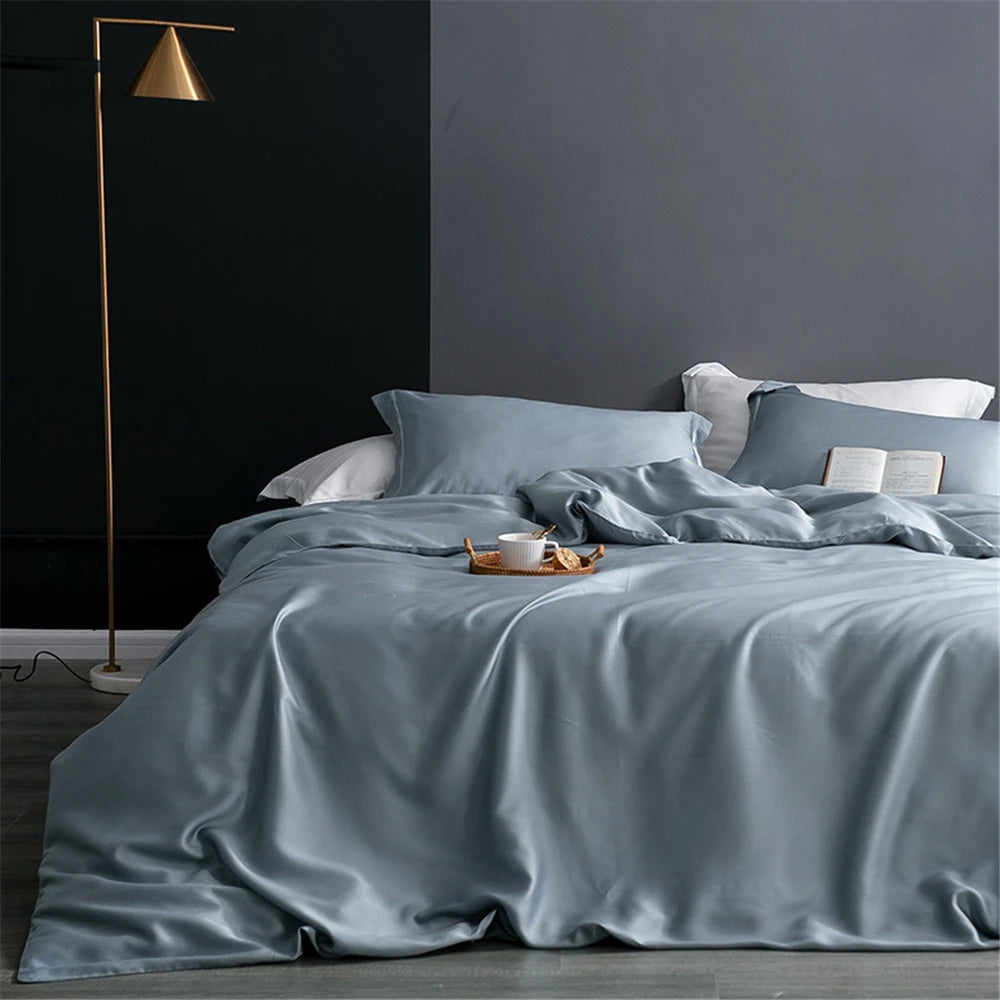 Premium Sondeson 100% Mulberry Silk Bedding Set - Ultra-Soft Breathable 4-Piece Luxury Duvet Cover, Flat Sheet & Pillowcase Set