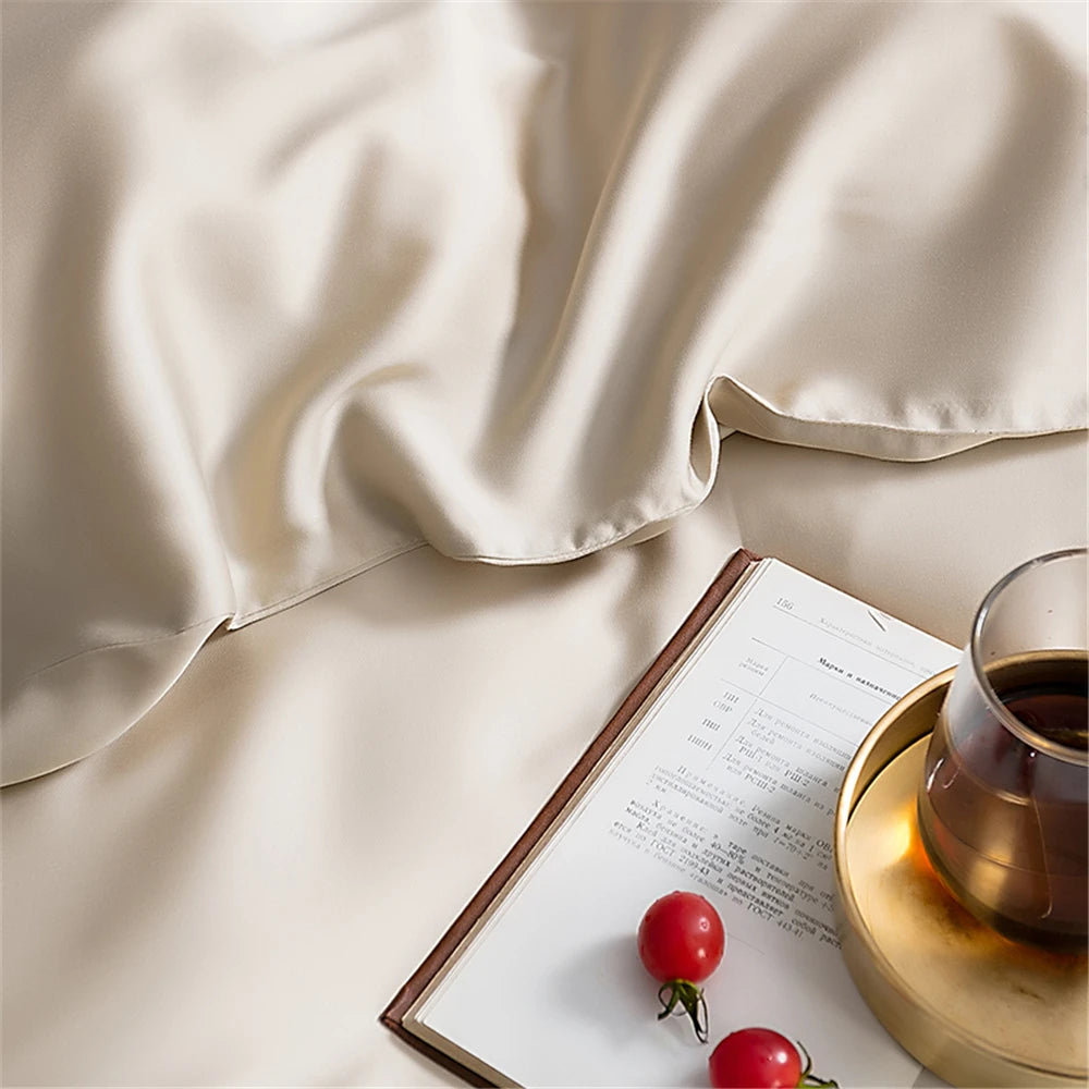 Premium Sondeson 100% Mulberry Silk Bedding Set - Ultra-Soft Breathable 4-Piece Luxury Duvet Cover, Flat Sheet & Pillowcase Set